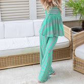 LIZAKOSHT - Womens Striped Two Piece Sets Summer Lounge Outfits Babydoll Tube Top and Pants Matching Set Beach Vacation Travel Clothes