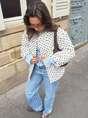 LIZAKOSHT - Polka Dot Cotton Jacket Women Long Sleeve O-neck Thicken Warm Autumn Female Coat Lined Winter Casual Street Outwear Top