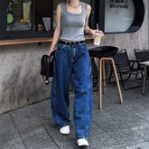 LIZAKOSHT - Summer New Women's Big Pocket Embroidered Jeans Harajuku Retro Fashion Casual Trend Street Hip-Hop Simple Loose Women's Bottoms