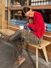 LIZAKOSHT - Women Vintage Overalls Leopard Printed Baggy Wide Leg Pants 2024 Spring Casual Hip-hop Cargo Grunge Baggy Trousers High Street