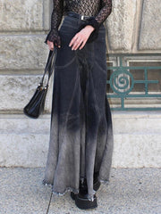 LIZAKOSHT - Women's A-line Denim Skirt Vintage 90s Aesthetic Y2k Long Cowboy Skirt Harajuku Korean Emo Jean Skirt 2000s Clothes Summer