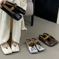 LIZAKOSHT  -  New Designer Soft Bottom Flat Slippers Women Concise Square Toe Shallow Mary Jane Shoes Fashion Backless Dress Shoes for Women