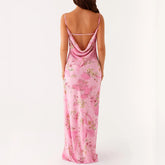 LIZAKOSHT - Floral Dress Women Spaghetti Strap Cowl Neck Backless Maxi Dresses Ladies Elegant Formal Long Dress Club Party Night
