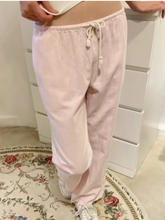 LIZAKOSHT - Pink Striped Drawstring Casual Pants Summer Elastic High Waist Cotton Thin Loose Trousers Women Casual Simple Sweet Home Pants