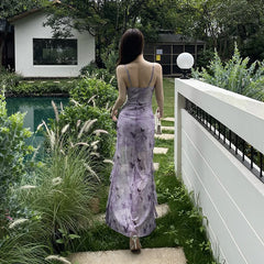 LIZAKOSHT - Printed Camisole Dress for Women Resort-style Butterfly Print Dress with Ruffled Hem