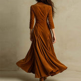 LIZAKOSHT - Spring Fall Casual Women Suit Collar Velvet Long Dress New Slim Elegant Office Lady Fashion Solid Velour Dresses