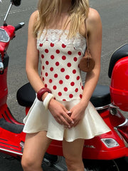 LIZAKOSHT - Woman Clothes Spaghetti Strap Polka Dot Mini Dress Sexy Lace Patchwork Backless Holiday Dresses Party Night Club Outfit