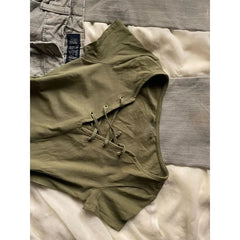 LIZAKOSHT - American Retro Short-sleeved T-shirt Casual Fashion Green Top Slim-fit Woman Summer 2024 Vintage Pulovers Basic Popular Tees