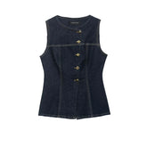 LIZAKOSHT - Spring New Style ZR Women's Slim Fit Denim Vest Fashionable Versatile Commute Style Polyester Fiber Casual Single Piece