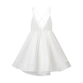 LIZAKOSHT - Vacation Beach Dress For Women Summer Sexy Deep V Neck Loose Solid Camisole Dresses Fashion Bandage Backless Ruffle Party Dress
