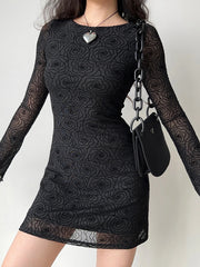 LIZAKOSHT - Black Ruffle High Waist Mini Dress Women's Sexy Slim Long Sleeve Short Skirt Fall Pullover Bodycon Party Dress Women