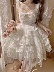 LIZAKOSHT - Lolita Skirt with Flower, Wedding Suspender, White Dress