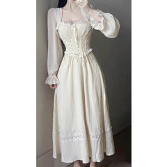 LIZAKOSHT - French Tea Break Style Fairy Dress for Women, Elegant, Luxury Party Dress Set, Corset Waist, Oversize Clothing, Y2k, 2 Pcs