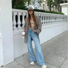 LIZAKOSHT - Japanese 2000s style y2k jeans for women denim pants vintage clothes baggy jeans blue loose wide leg high waist jeans black