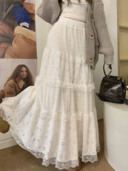 LIZAKOSHT Long Skirts Women Elegant Fashion Lace Skirts Female Autumn Winter High Waist Maxi Skirt Ladies Sweet Loose Ruffles Cake Skirt