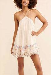 LIZAKOSHT  -  Sexy Halter Backless Vacation Dress Women Fashion Hight Waist Loose Bohemian Dress Elegant Sleeveless Pleated A-Line Dress