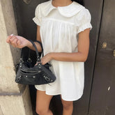 LIZAKOSHT - Women's Summer Doll Collar Blouse Short Sleeve A-Line Swing Shirts Solid Color Loose Ruffle Summer Casual Tops