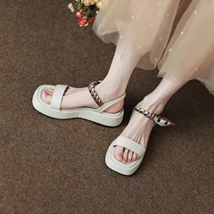 LIZAKOSHT - Footwear Wedge Platform Waterproof Summer One Word Sandals for Women Beige Ladies Shoes Office Work with Medium Heels Sale