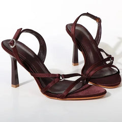 LIZAKOSHT - Fashion Brand Thin Heels Modern Sandals Women Open Toe Elegant Slingbacks Shoes Hollow Fine Strip Designer High Heels Female