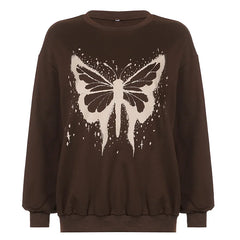 LIZAKOSHT - Instagram Street Personalized Butterfly Print Loose Sweater Coat Women's Wear