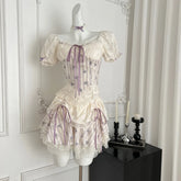 LIZAKOSHT - Summer Women Y2k Kpop Vacation Korean Shoujo 2000s Lolita Outfits 2 Piece Set Short Sleeve Crop Tops + Gyaru Coquette Mini Skirt