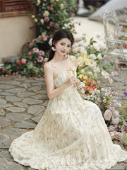 LIZAKOSHT  -  Summer Chic Design Hibiscus Dress For Vacation Holiday Vintage Print Floral Spaghetti Strap Romantic Fairy Dresses Robe Plage