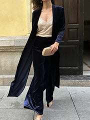LIZAKOSHT - Loungewear Solid Elastic Waist Outfit, Women X-Long Cardigan Top Matching Set, Autumn Winter Fashion Wide Leg Pants Ladies Suits