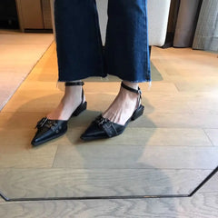 LIZAKOSHT - Sandals for Women with Low Heels Square Summer Closed Ladies Shoes Pointed Toe Footwear Strap Beige Korea on Offer Vintage