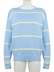 LIZAKOSHT - Casual Loose Contrast Striped Sweater Bvasic O-Neck Long Sleeve Knitted Pullovers Women Autumn Winter Streetwear