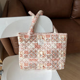 LIZAKOSHT - Floral Quilted Tote Bag For Women Large Capacity Soft Handbag For Winter Daily Use Thickened Design Shoulder Bag