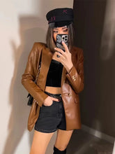 LIZAKOSHT Autumn Faux Leather Blazer Jacket Women Vintage Black Long PU Jacket Coat Female Winter Clothes Women New