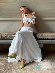 LIZAKOSHT - Sexy 3D Flower Lace-up Sling Tank Top Women Chic Empire Sleeveless Backless Female Crop Tops 2024 Spring Summer Lady Streetwear