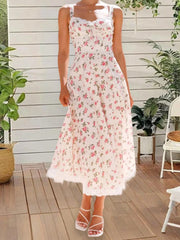 LIZAKOSHT  -  Elegant Maxi Dress with Floral Print and Lace Trim Sleeveless A-Line Dress for Women Perfect for Summer Fashion
