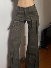 LIZAKOSHT - Y2K Denim Flare Pants Women Pockets Patchwork Straight Cargo Low Waist Trousers Vintage Casual Gray Streetwear Jeans