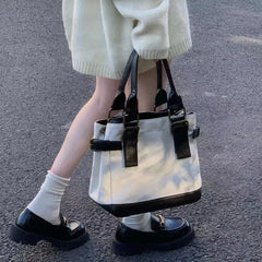 LIZAKOSHT - Top-Handle Bags Women Design Patchwork Canvas PU Casual Tote Handbags Harajuku All-match Cross-body Large Capacity Bag