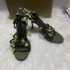 LIZAKOSHT - Green Leafs Narrow Band Women Gladiator Sandals Luxury Flower Evening Party Prom Stiletto Open Toe High Heels Female Dress Shoes
