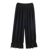 LIZAKOSHT - Spring Summer Black Chiffon Lantern Pants Women Spliced Lace Elastic Waist Ruffles Cuff Long Loose Trousers Full Length Bottom