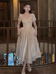 LIZAKOSHT  -  Summer New Women Fashion Elegant Birthday Midi Dresses Vintage Female Evening Prom Party Lace-Up Lady Clothes Vestdios