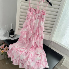 LIZAKOSHT - Sling Dress Tube Top Square Collar Sleeveless Backless Summer Beach Print Women Sexy Loose Dress New Waist Long Dress