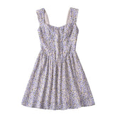 LIZAKOSHT - European and American Style Women's New Floral Print Heart-shaped Collar Waist Slim Strap Dress