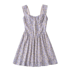 LIZAKOSHT - European and American Style Women's New Floral Print Heart-shaped Collar Waist Slim Strap Dress