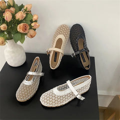 LIZAKOSHT  -  Round Toe Mesh Women Flat Shoes Fashion Summer NEW Breathable Buckle Strap Ladies Footwear Soft Flat Heel Mary Jane Sandals