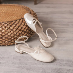 LIZAKOSHT - cover toe cross band gladiator sandals women japanned leather ankle strap sandalias mujer low heel summer shoes for woman