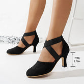 LIZAKOSHT - New Vintage Big Size 43 Black Kitten Heels Sandals Women Classic Summer Stretch Cross Strap Dancing Shoes Woman