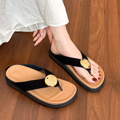 LIZAKOSHT - New leather flip-flops for women, summer, thick-soled, height-increasing, anti-slip, casual and versatile flip-flops