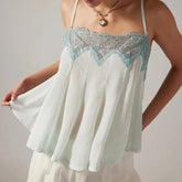 LIZAKOSHT - Summer Women Sleeveless Cami Top, Contrast Spliced Lace Edge Spaghetti Strap Tee for Daily Casual Wear