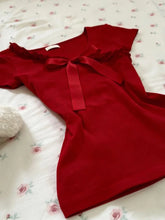 LIZAKOSHT - New Year Red Sweet Outfit Lace Korean-Style Elegant Bow Short-Sleeve T-Shirt Women New Casual Slim Fit Waist Tops Spring