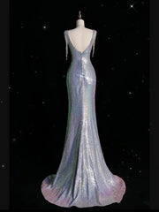 LIZAKOSHT - Sexy Prom Dress Women Square Collar Bead Tassel Long Zipper High Slit Mermaid Sequined Glitter Formal Dance Evening Party Gowns