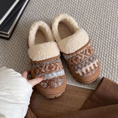 LIZAKOSHT - Vintage Fleece Women's Fashion Outerwear Fair Isle Print Warm Soft Cute Versatile Winter Boots Christmas