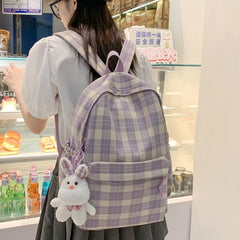 LIZAKOSHT - Fashion New Lady Lattice Travel School Bag Female Plaid Cute College Backpack Trendy Women Bag Girl Cool Kawaii Laptop Backpack